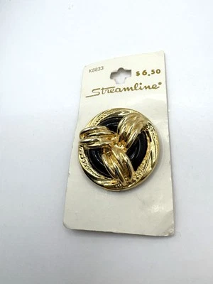 Streamline Vintage Gold Tone & Black 34 MM Button 5 Lot NOS Made In NY - Image 1 of 4