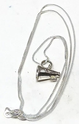 Sterling Silver Cheerleader Megaphone Pendant Necklace 18" Box Chain 925 #G-1 - Image 1 of 4