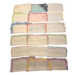 Lot of 18 Vintage Handkerchiefs Cotton & Linen Crochet or Lace Edges Embroidered - Picture 1 of 12