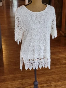 Top de encaje forrado blanco grande VeJaiz vintage años 80 hecho en EE. UU. - Imagen 1 de 9