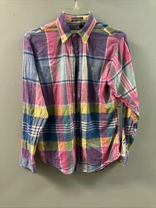 Vtg Ralph Lauren Polo Button Up Shirt Womens Sz 18 Multicolor Plaid 80s - Picture 1 of 9