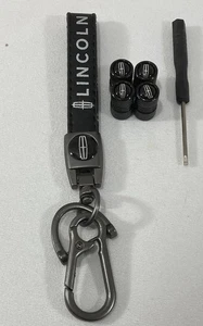 Genuine NEW Leather Lanyard & Black Metal Tire Caps Set For LINCOLN Lovers. - Picture 1 of 3