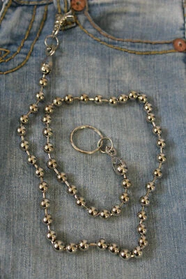 Hombres Largo Plateado Metal Bola Dijes Cartera Cadena Llavero Motociclista Jean Camionero Pantalones Foto 1 de 2