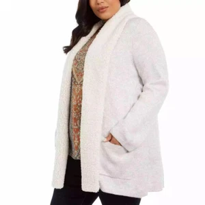 Style & Co Women's Cardigan Sweater Faux Sherpa Plus Size 3X Beige Pockets - Picture 1 of 12