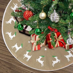 48in Burlap Reindeer Tree Skirt - Picture 1 of 7