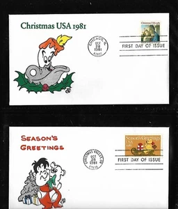 USA HAND PAINTED CHRISTMAS SEASONS GREETINGS 1981 RICHARD ELLIS ANIMATED 2 FDC - Picture 1 of 1