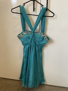 Forever New Turquoise Mini Satin Silk Cocktail Dress - Picture 1 of 4