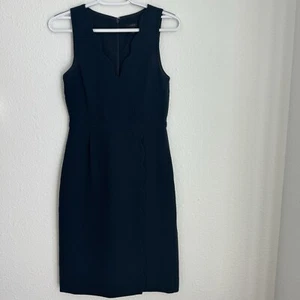 J. Crew Dress Womens Size 0 Navy Blue V Neck Scallop Crepe Wrap Surplice Sheath - Picture 1 of 11