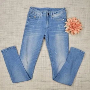G Star Midge Zip Mid-Waist Light Vintage Distressed Wash Skinny Jeans Size 26 - Picture 1 of 10