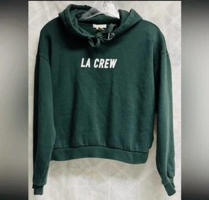 Forever 21 Hoodie Cropped Women’s Small Green Y2K LA CREW Pullover Sweatshirt - Picture 1 of 10