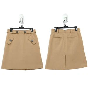 CLUB MONACO Women 0 Skirt Camel Brown Wool A Line Lined Buttons Knee Pockets - Picture 1 of 8