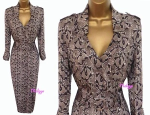 KAREN MILLEN ✩ STUNNING BROWN SILK SNAKE SKIN PRINT SHIRT PENCIL DRESS ✩ UK 14 - Picture 1 of 8