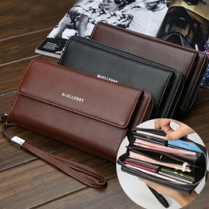 Herren Leder Clutch Tasche Große Kapazität Reißverschluss Geldbörse Kreditkartenetui Geldbörse - Bild 1 von 16