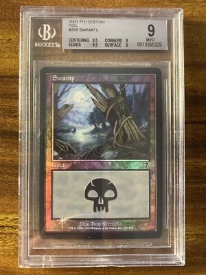 MTG✨SWAMP FOIL✨7th Edition BGS Quad 9’s++ MINT Land 2001 T. Szczudlo Art POP 1 ! - Image 1 of 2