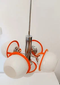 ♥ LAMPADARIO VINTAGE DESIGN SPACE AGE 5 LUCI VETRO BIANCO ARANCIONE reggiani - Bild 1 von 11