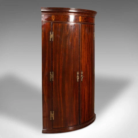 Antique Bow Front Corner Cabinet, English, Wall Cupboard, Georgian, Circa 1780 Cover