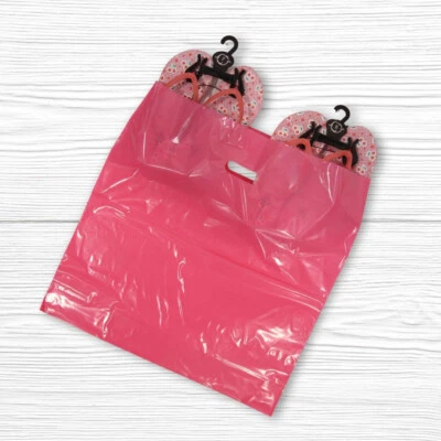 Bolsas de compras de plástico rosa 500 mercancía regalo asas troqueladas 20" x 20" x 5" Foto 1 de 4