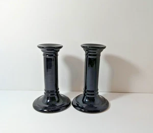 Royal Doulton England Sleek Black Candlesticks (2) Candle Holders 6 Inch Ceramic - Picture 1 of 7