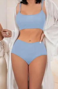 Simple Solid Bra & Panties – Comfy Full Coverage Bra & Elastic High-Waist Panty - Picture 1 of 3