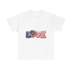 Patriotic Love Tee, Unisex Cotton T-Shirt, Fourth of July Shirt, Summer Casual - Picture 1 of 50