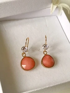 Peach Natural Stone Earrings, Bridesmaids Earrings, Dangle Earrings, Handmade UK - Picture 1 of 6