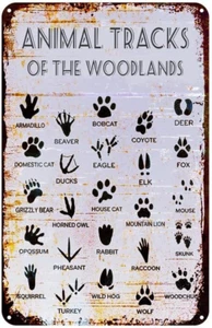Animal Tracks Field Guide Sign Nursery Metal Tin Sign Rustic Animal Tracks Wall - Picture 1 of 12