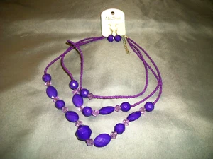 My Style Damen Halskette und Ohrring Set Lila Kunststoff und Rocailles Neu  - Bild 1 von 4