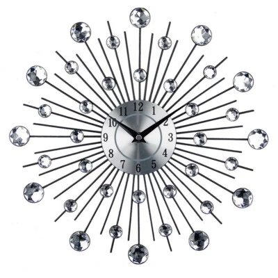 Reloj de Pared Grande Cristal Redondo Diamante Colgante Metal Reloj de Pared Decoración del Hogar Foto 1 de 4