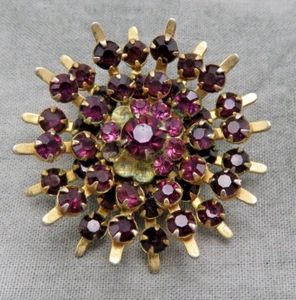 Vintage Rhinestone Brooch Pin Purple Faceted Crystal 1.5 inch Spikes 162c - Picture 1 of 7