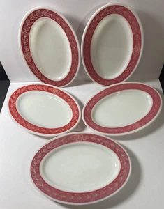 5 Vintage Pyrex 11.5" Pink Flamingo#793 Platter W/Leaf Design Oval Set Lot of 5 - Picture 1 of 23