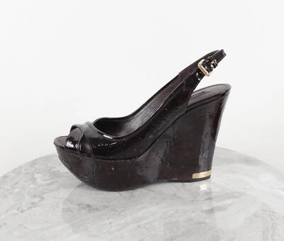 Sandalias de cuña Louis Vuitton monograma charol borgoña talla 37,5 US7,5 Foto 1 de 4