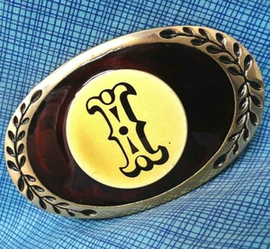I Belt Buckle Classic Initial I Monogram Brass Inlay Vtg 80s Heritage .CPA368 - Picture 1 of 7