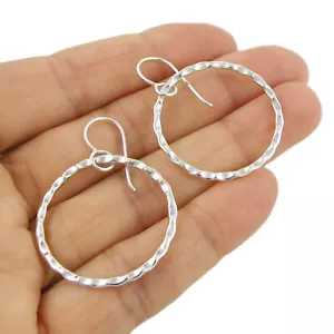 Orecchini a cerchio da donna in argento sterling 925 martellati a mano cerchio massiccio - Foto 1 di 5