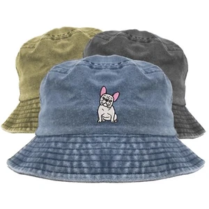 French Bulldog embroidered bucket hat, pigment dyed bucket hat - Picture 1 of 7