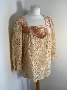 Anna Sui guipure lace tunic top S M VGC velvet unlined retro festival bohemian - Picture 1 of 10