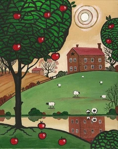 1.5x2 IMPRESIÓN MINIATURA DE PINTURA RYTA ESCALA 1:12 Otoño Granja Arte Ovejas - Imagen 1 de 1