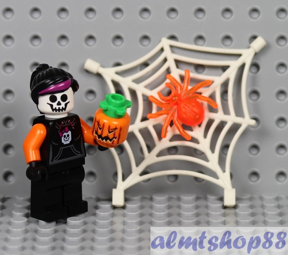 LEGO - Minifigura de Dama Calabaza con Red de Araña - Calavera Halloween Jack O' Lantern  Foto 1 de 1