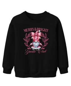 Merry & Bright Gnome Club Pink - Christmas Xmas Xmas Unisex Kids Jumper - Picture 1 of 10