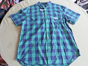 CAMISA ANTIGUA AZUL MARINO PARA HOMBRE NUEVA CON ETIQUETAS XLG MANGA CORTA VERDE AZUL A CUADROS CORTE AJUSTADO #100 - Imagen 1 de 9