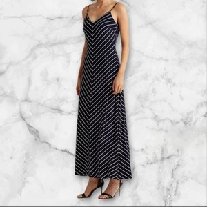Maxi abito Lauren Ralph Lauren Chevron jersey blu navy bianco righe taglia 2 nuovo con etichetta - Foto 1 di 18