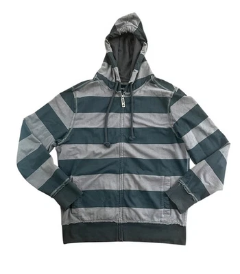 Union Free Black & Gray Striped Hoodie Punk Emo Rock Goth Full Zip Size Large - Image 1 of 4