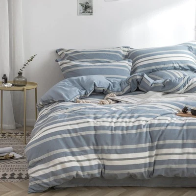 Bedding Duvet Cover Set 100% Washed Cotton Linen Like Textured Yarn Dyed - Image 1 of 4