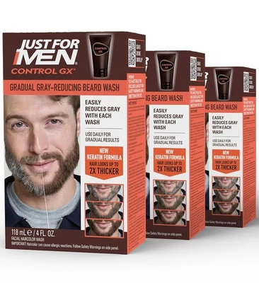 Just For Men Control GX Grey Reducing Beard Wash 4oz Pack of 3 with Keratin - Image 1 of 4
