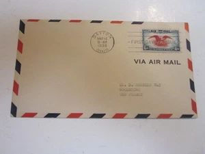 US COVER 1938 EAGLE HOLDING SHIELD FDC SCOTT C23 AIRMAIL ENVELOPE - Bild 1 von 2