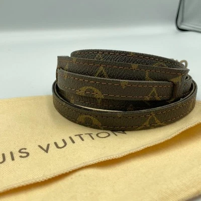 Подлинный плечевой ремень Louis Vuitton с монограммой коричневый кожаный общая длина 35,4 дюйма - Изображение 1 из 4