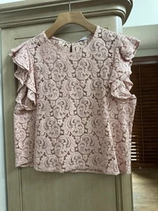 DOLCE & GABBANA Pink Floral Lace Ruffled Sleeves Crop Top IT 42, US/S - Picture 1 of 5