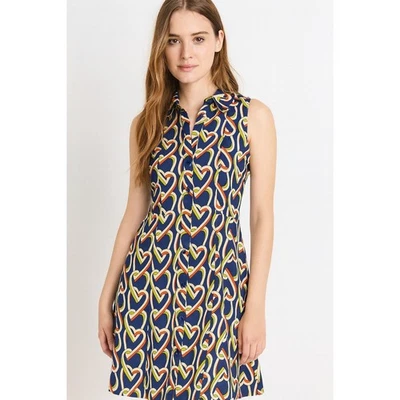 CAbi SZ XS Hola Collection Amour Hearts Blue Button Down Dress #5370 - Image 1 of 4