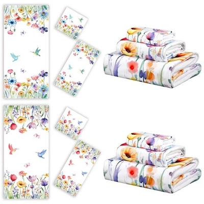 Juego de 6 Toallas de Baño Flores Silvestres Absorbentes Suaves Toallas de Mano Tapas Decorativas... Foto 1 de 4
