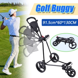Golf Buggy Trolley Cart 3 Removable Wheel Push Pull Fold Footbrake Mesh Bag - Picture 1 of 8