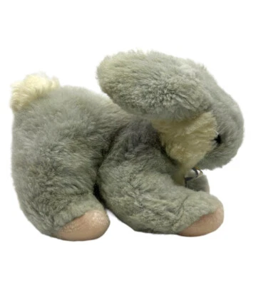 Kinder GUND 1988 Grey Bunny Rabbit Plush STUFFED ANIMAL RATTLE Kinder Gund 8" - Image 1 of 4